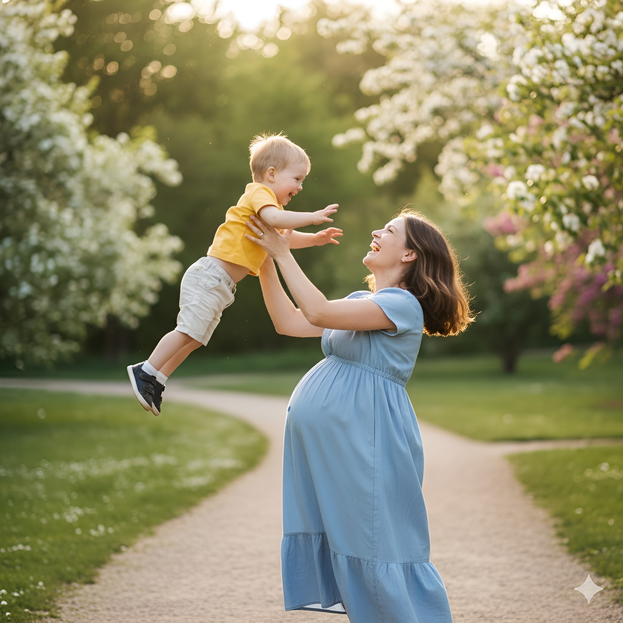 Mãe jogando criança para cima no parque